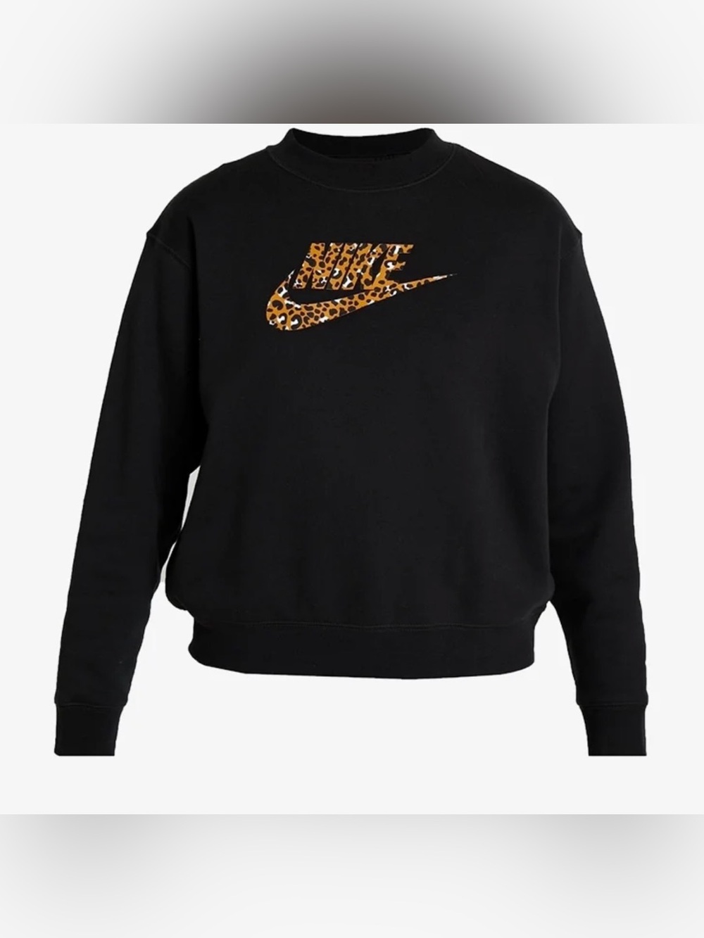 NWT Nike Women’s Black Crewneck Sweatshirt with Leopard Swoosh - sz L